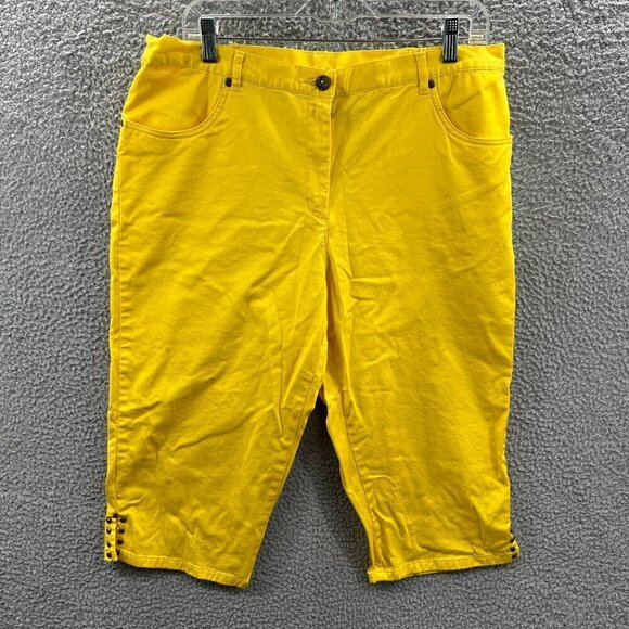 Lark Lane Womens Crop‎ Pants 14 Yellow Mid Rise Zip Front Capris Pockets Stretch - Picture 1 of 11